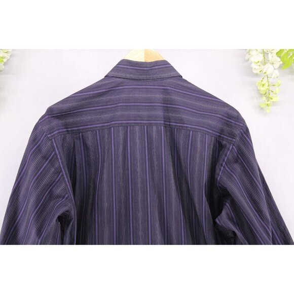 Dolce & Gabbana Men's Purple/Black Striped Classic Fit Long Sleeve Sz 16 - Picture 5 of 7